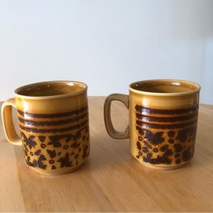 Vintage WP England 8oz Brown Leaves stoneware mugs set of 2